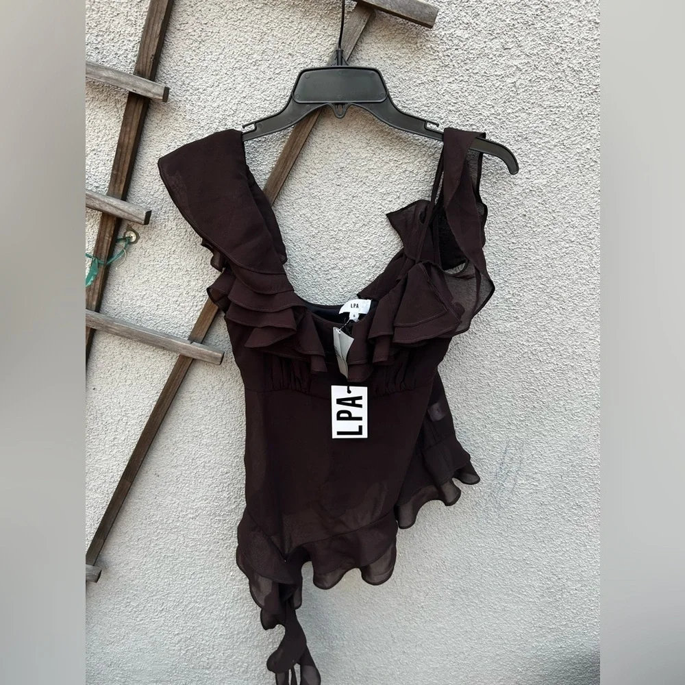 LPA Jess Flounce Scarf Top in Chocolate Brown New with Tags! - Picture 9 of 9